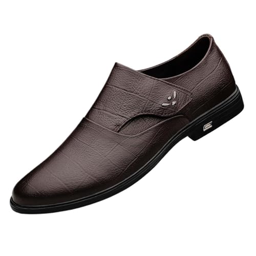 Breathable Leather Oxford Dress Shoes for Men Slip-On Round Toe Non-Slip Business Formal Footwear