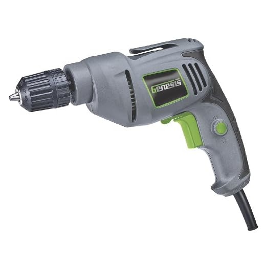 Genesis 4.2 Amp Corded Drill Variable Speed Reversible Electric with 3/8-Inch Keyless Chuck, Belt Clip, Rubberized Grip, Lock-On Button and 2 Year Warranty (GD38B)