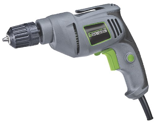 Genesis 4.2 Amp Corded Drill Variable Speed Reversible Electric with 3/8-Inch Keyless Chuck, Belt Clip, Rubberized Grip, Lock-On Button and 2 Year Warranty (GD38B) by Genesis - Used condition - US$30.59