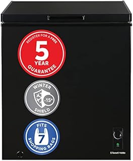 Russell Hobbs RH142CF2002B 142L Freestanding Black Chest Freezer with 5 Year Warranty, Adjustable Thermostat, 4 Star Freezer Rating & Suitable for Outbuildings & Garages