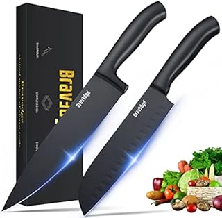 Bravedge Chef Knife Set, 8'' Chef Knife and 7'' Santoku Knife, 2 Pieces Kitchen Knives with Gift Box, Ultra Sharp High Carbon Stainless Steel Kitchen Knife Sets with Ergonomic Handle