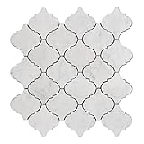 Diflart Marble Mosaic Tile, Carrara White, 3 Inch Arabesque, Polished, Marble Backsplash Tiles for Kitchen Bathroom Wall Floor, Pack of 5 Sheets