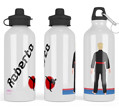 Borraccia per praticanti e appassionati di karate e arti marziali personalizzata con nome Bottiglia alluminio acqua riutilizzabile ecologica sport mare vacanza