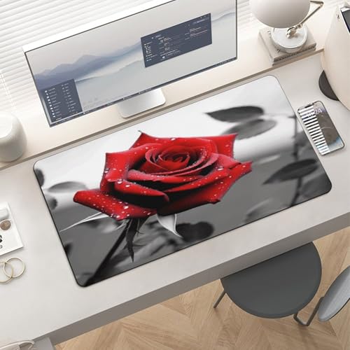 Black and White Red Rose Desk Pad con base de goma miniatura 6