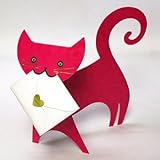 Katze. Faltbare Aufstellkarte in Katzenform, „Ruby“, roter Damast, 025