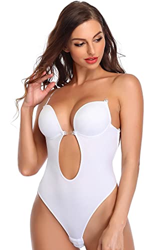 SHAPEVIVA Women Backless Bodysuits With Built-in Underwire Bra - U Plunge Fajas Colombianas Sexy Underwear for Wedding Party