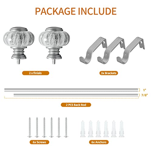 Ycolnaefllr 1" Diameter Adjustable Curtain Rod 36 To 72", Silver Curtain Rod For 24 To 68" Windows, Heavy Duty Adjustable Curtain Rod With Round Marble Finials #TOP6