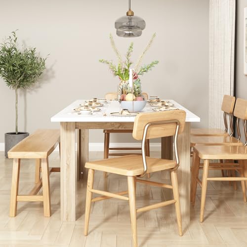 Homsee Extendable Dining Table for 6-10 People, Modern Wood Rectangular Expandable Kitchen Table Dinner Table for Dining Room, White and Walnut