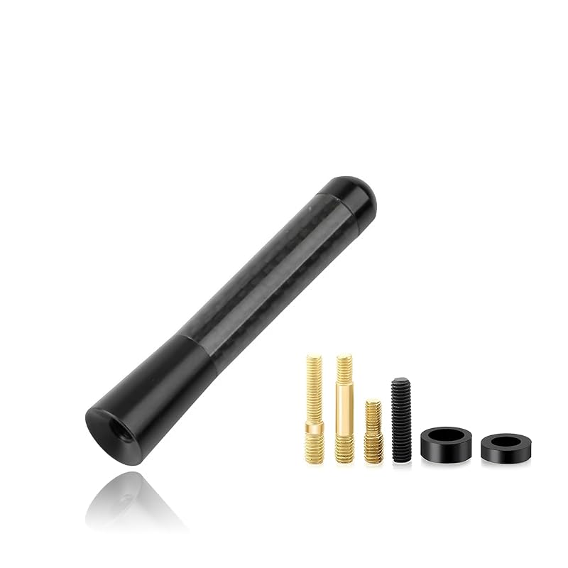 Antena Automotiva Curta Sylvil com Acabamento em Fibra de Carbono, 12 cm, AM/FM, com Parafusos – Preta