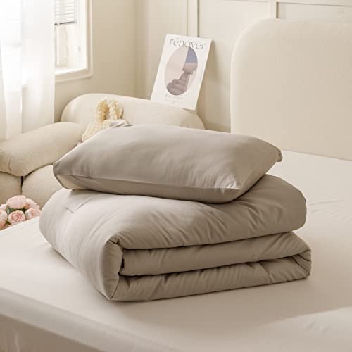 Image of ROSGONIA Oatmeal Twin /Twin XL Comforter Set for College Girls Boys, 1 Comforter & 1 Pillowcase, All Season Kids Comforter Lightweight Dorm Bedding