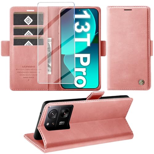 Protection Xiaomi 13T Pro 5G housse rose cuir avec film écran