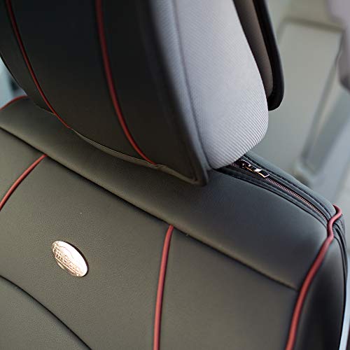 Image of FH Group Back Seat Faux Leather Car Seat Cover - Universal Fit, Rear Seat Covers for Cars with Rear Split Bench, Car Seat Cushions for SUV, Sedan, Van, Black Red Trim
