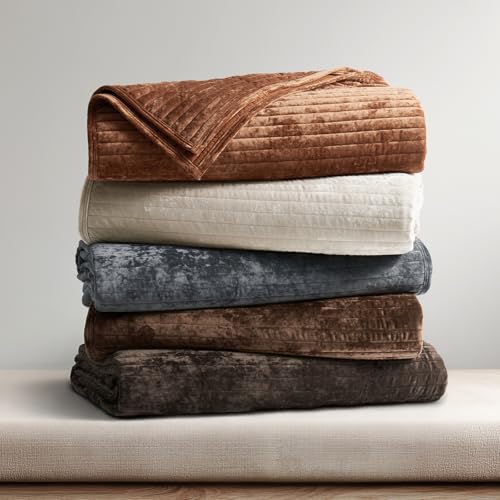 EverGrace Velvet Quilt Set Queen Size, Luxurious Soft Striped Channel Bedding Set, Lightweight Velvet Comforter for All Season, Oversized Bedspread Coverlet with 2 Matching Shams, Rust Brown by EverGrace - Image 6