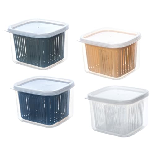 CONGARTENO 4個 保?盒 密閉式仕切り付き保存容器 冷蔵庫用野菜 調味料収納ボックス ニンニク 生姜 玉ねぎ用鮮保持ケース 再利用可能