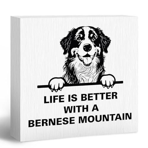 ANIANG Life Is Better with A Bernese Mountain Wooden Box Sign, Bernese Mountain Dog Gifts, Dog Decor, Dog Lover Gifts, Gifts for Dog Owners Moms Wood Block Box Sign Plaque for Home Wall Shelf Decor 464