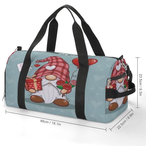 Waterproof Valentine Cute Gnome Travel Duffel Bag with Shoe Compartment Gym Weekender2