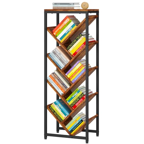 IBUYKE Estantería de Árbol de 9 Niveles,Estante de Pie para Libros,Librería Vertical para Libros/CD/Películas, Estanteria Esquinera para Dormitorio, Salón, Oficina en Casa, marrón rústico TBC002H