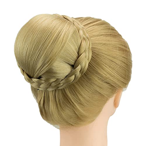 IMISSU Small Size Hair Bun Wigs Updo Styles Braided Chignon Dancer Hair Covers Donut Hairpiece Scrunchie (Ash Blonde)