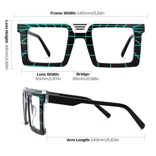 Zeelool Square Glasses Frame for Men Women, Oversized Eyeglasses Eyewear Frame with Non-prescription Clear Lenses ZJGA924025-02 - Thumbnail 5