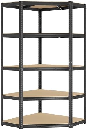 SONGMICS Eckregal 5 Ebenen, Schwerlastregal, Metall, bis 875 kg belastbar | Lagerregal, Kellerregal für Garage, Abstellraum, Schwarz, COZORY Kollektion GLR080B01