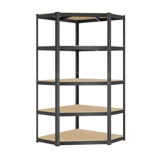 SONGMICS Eckregal 5 Ebenen, Schwerlastregal, Metall, Lagerregal für Garage, Abstellraum, Kellerregal, bis 875 kg belastbar, 1er Set（180 x 70 x 40 x 43 cm） tintenschwarz-naturbeige GLR080B01