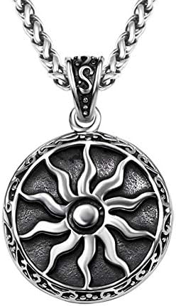 Awinrel Jewelry Men Women 316L Stainless Steel Sun Pendant Necklace Punk Retro Vintage Style Amulet 22" Chain