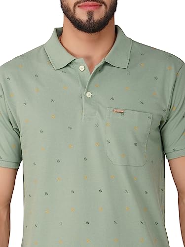 Image of PRORIDERS Half Sleeve Cotton Blend Regular Fit Men's Polo with Snap Button and Floral Print for Casual wear T-Shirt