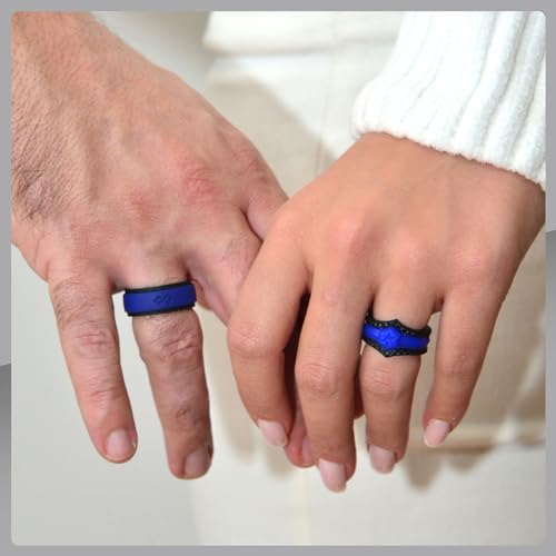 Rinfit Matching Silicone Rings for Couples - Silicone Wedding Bands Sets for Him and Her - His and Hers Ring Sets Black/Red - Patented Design2