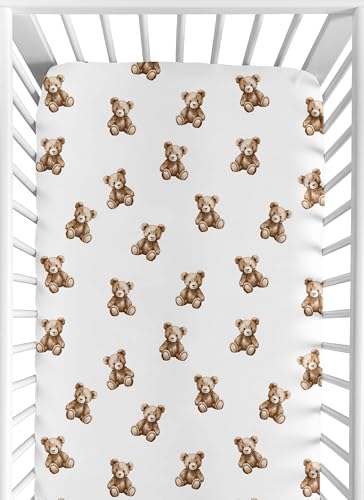 Image of Sweet Jojo Designs Fitted Baby Crib Sheets (Boho Teddy Bear) for Boys or Girls, Infant Nursery, Toddler Room - Standard Size (Brown Bears, Watercolor, Bohemian, Classic, Modern, Wholesome Aesthetic)
