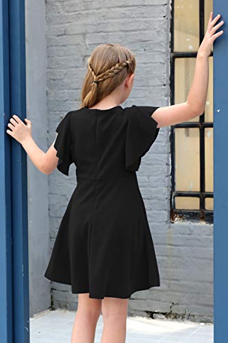 GORLYA Girl's Flutter Sleeve Stretchy A-Line Swing Flared Skater Party Dress with Pockets for 4-12 Years Kids2