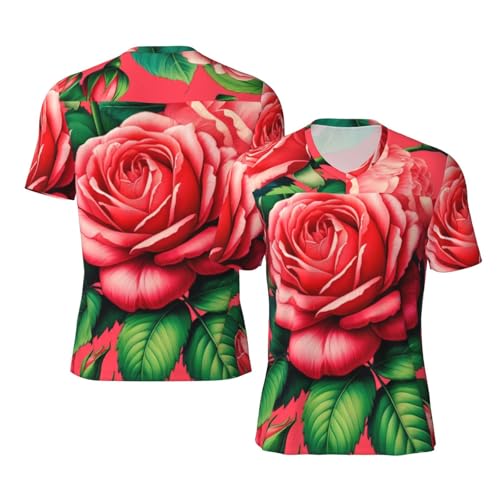 Stylish Athletic Sports Jersey Clusters-Roses-Floral Men's Rugby Jersey Small
