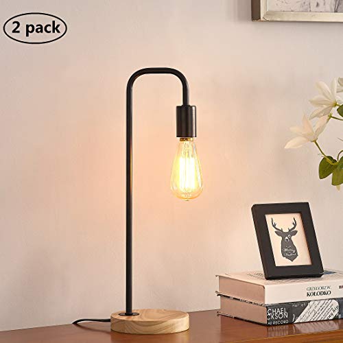 Leezm Industrial Table Lamp Set Of 2 Vintage Rustic Desk Lamp Wooden Bedside Table Reading Lamp Modern Farmhouse Wood Nightstand Light For Bedrooms, Living Room, Office Edison Bulb Lamps Black（2 Pack） #TOP2
