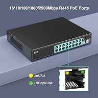 2.5G PoE Switch 16 Port mit 2X 10G SFP, VIMIN 16x 2.5G Base-T PoE Ports, 10G SFP PoE Switch w/ 120Gbps Ethernet Switching Kapazität, IEEE802.3af/at, 220W, VLAN, Metallgehäuse, Lüfterlos – Ansicht 5