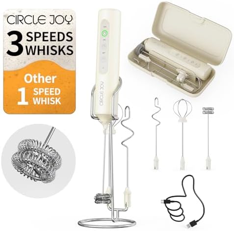 CIRCLE JOY Rechargeable Handheld Milk Frother Wand with Stand, 3 ...