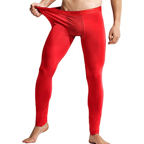 Ouruikia Ropa Interior Térmica Hombres Modal Pantalones Térmicos Largos Magnético Invierno Frío Protección Capa Base Cintura Baja, Rojo, M