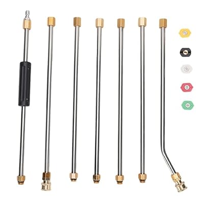Heavy Duty Pressure Washer Gun Extension Wand Set - 7 Piece - 4000 PSI - 1/4 Inch Interface - Stainless Steel and Brass - with 5 Quick Connect Nozzle Tips - Compatible with 1/4