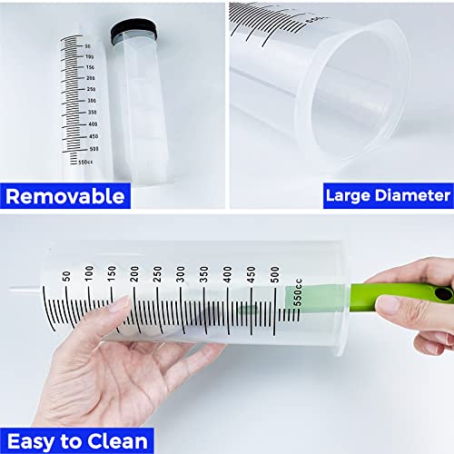 BOOHO Large Syringe, 100ml/200ml/300ml/500ml Reusable Liquid Syringe with Tube, Capacity Plastic for Laboratory, Measuring, Watering, Industry, Feeding Pets, Oil or Glue Applicator (500ml) - Image 5