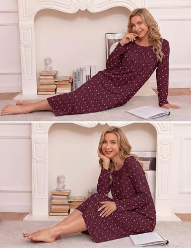 Image of Bloggerlove Nightgowns for Women Soft 100% Cotton House Dress Short /Long Sleeve Night Gowns Comfy Sleepwear S-3XL