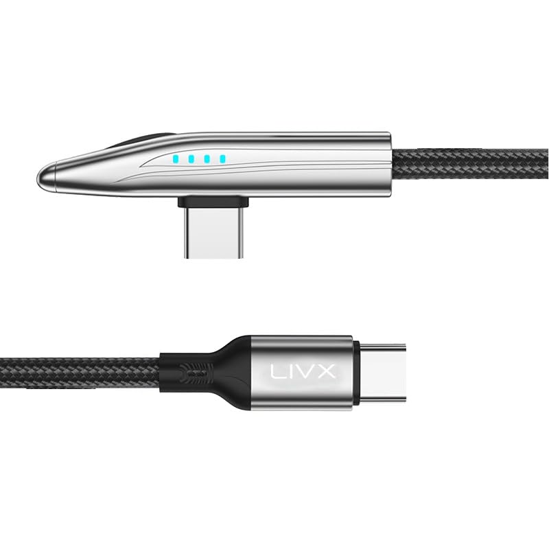 LivX Metro 240W 90° Açılı 1.8 Metre Type-C to Type-C Hızlı Şarj Oyuncu Kablosu Otomatik Kapanma ve LED Göstergeli Siyah CTR-02