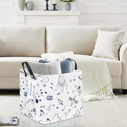 Image of Square Storage Baskets Children Shelves Gift Toy Organizer Room Spaceship | Laundry Hamper Collapse Canvas with Handles for Organizing Home Kitchen Children Toys Office Closet Shelf