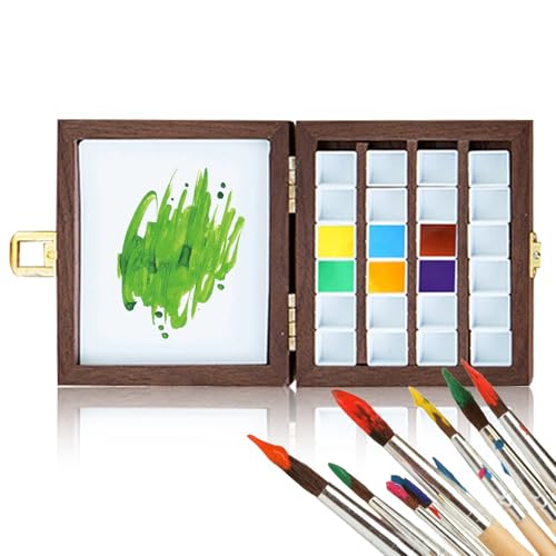 BeauFairy Paleta de Cuaderno de Bocetos Portátil, 24 Rejillas, Bandeja Paleta de Pintura de Acuarela Madera para Dibujar, Paleta de Pintura de Viaje, para Pintura de Acuarela, Pintura Acrílica, 011
