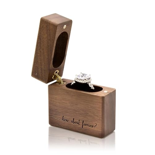 MUUJEE How About Forever - Engraved Wooden Proposal Ring Box, Ring Bearer Box for Wedding Ceremony, Engagement Photo Decor Idea