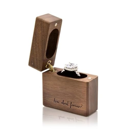 MUUJEE How About Forever Wooden Slim Engagement Ring Box - Engraved Wood Ring Holder Box for Engagement Proposal Wedding Anniversary and Valentines Day Gift for Him Her Husband Wife