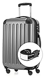 HAUPTSTADTKOFFER - Alex - NEU 4 Doppel-Rollen + Gratisartikel Handgepäck Hartschalen-Koffer Trolley Rollkoffer Reisekoffer, TSA, 55 cm, 42 Liter, Silber