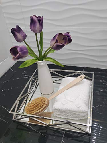 Elegant Mirror Vanity Tray, Chrome Perfume Tray with Side Rails - Ideal for Makeup, Jewelry and Bathroom Counter - Square Mirrored Tray - Makes A Great Gift - 16 Inch