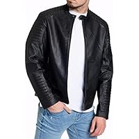 Jack & Jones chaqueta de cuero para hombre chaqueta de motociclista de cuero de imitación chaqueta de transición - negro - Tate 384 - XXL