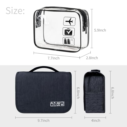 Image of Lcsmaokin Large Capacity Toiletry Bag Travel Bag with Hanging Hook for Men and Women Waterproof Travel Cosmetic Bag Bathroom Bag,with TSA Approved Zippers Clear Travel Makeup Bag Carry-on