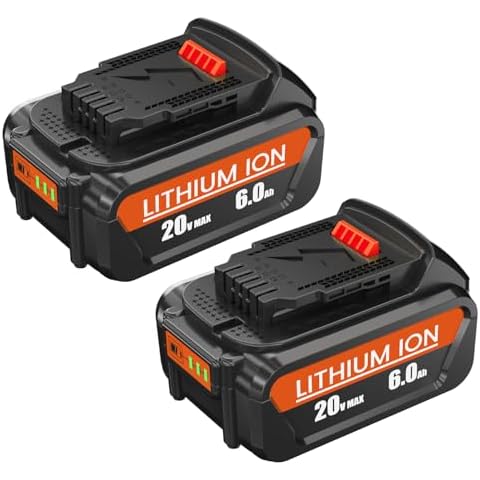 Upgraded 6.0 Ah Replacement for Dewalt 20V MAX Battery DCB205-2 Compatible with Dewalt 20V MAX XR Battery DCB205 DCB206 DCB204 DCB200 Replacement for Dewalt 20 Volt Battery Cordless Power Tools 2-Pack Cover