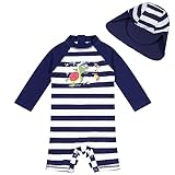 upandfast Baby Jungen Badeanzug mit Knöpfen UPF50+ Badebekleidung Für Baby UV-Schutz(Strip Turtle, 9-12 Monate)