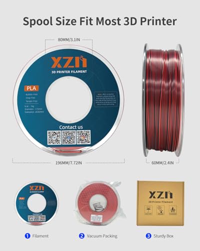 Image of Silk PLA Filament 1.75mm Dual Color Black Red 1KG, Metal-Like Shiny 3D Printer Filament, Precision ±0.02mm, Neatly Wound, No Clog /Bubble, Durable, Excellent Layer Adhesion, Fits Most FDM Printers